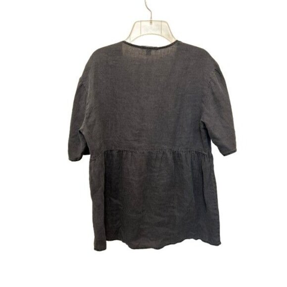 JAMES PERSE Split Front Linen Top Tunic V-Neck Charcoal Gray Size 1 - Picture 6 of 7